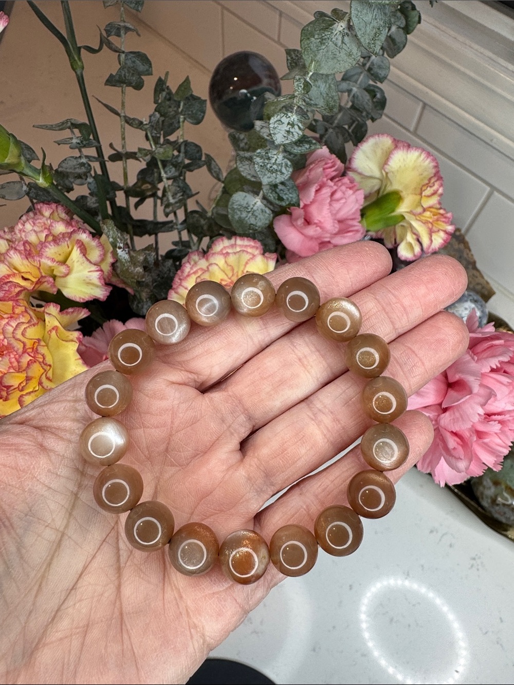 Hq Moonstone & Golden Sunstone Bracelet- B1004
